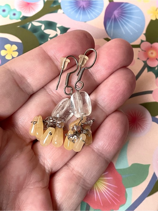 Vintage Jewelry - Vintage artisan-style polished natural stone dangle earrings boho